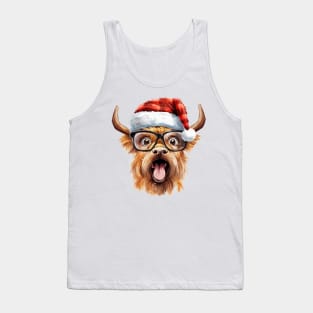 Funny Christmas Highland Cow Face Tank Top